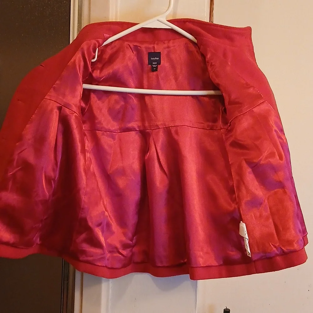 Baby GAP Kids Cherry Red Pea Coat with Floral Detail. Sz.4t‎
